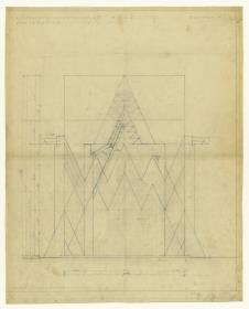 Gewerbeausstellung Dombauhütte, München, Querprofil mit Mauerstruktur der Chorstirnwand