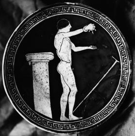 Attische Kylix, Innentondo:  Sich salbender Palästrit