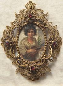 Geige spielendes Mädchen. Miniatur aus der Sammlung Loewe