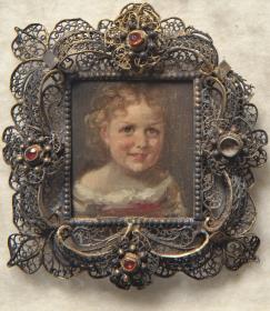 Blondlockiges Kinderköpfchen. Miniatur aus der Sammlung Loewe