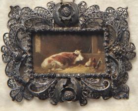Kuh im Stall. Miniatur aus der Sammlung Loewe