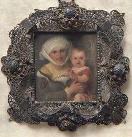 Mutter und Kind. Miniatur aus der Sammlung Loewe