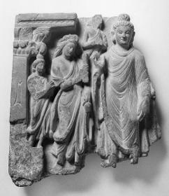 Erzählende Szene (Fragment): Vermessen des Buddha