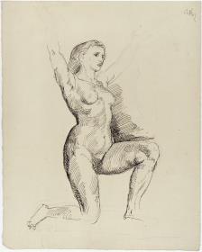 Kniender weiblicher Akt mit erhobenen Armen und Details derselben Figur (Studie zu "Der Tod Abels")