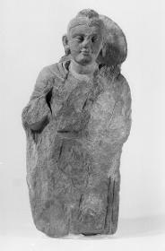 Stehender Buddha in Schutzgeste (abhaya-mudra) (stark beschädigt)