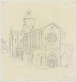 Skizzenbuch Italienreise, Fossanova, Abteikirche Priverno-Fossanova, perspektivische Ansicht