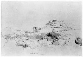 Blick auf die Akropolis, den Tempel des olympischen Zeus und Garten