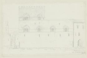 Skizzenbuch Italienreise, Palermo, Palazzo dei Tribunali, Seitenansicht mit Straße