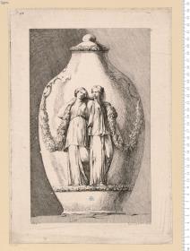 1 Blatt Vase mit 2 weiblichen Figuren