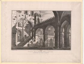 (4) Scena D'invenzione e Disegno del Cavalier Bibiena rappresentante Cortile Regio Con Vedvta Di Prigione. J. G. Bibiena inven: et delin: A. O. sculp: