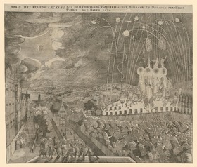Feuerwerk zur Hochzeit von Friedrich III. von Schleswig-Holstein-Gottorf und Maria Elisabeth von Sachsen in Dresden 1630
