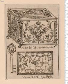 1 Blatt eiserner Kasten mit Kunstschloß