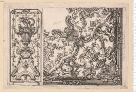 4 Bl. aus: Raccolta di varj disegni de soffitti in uolta stanze sale gallerie con ornamenti di pareti (?) fregi . Parte prima . Venezia 1743, bez: Joseph Garoui Stucat inv; et incid. Ven.