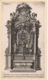 Altare Collaterale Marmoreum B. V. Mariae De Bono Consilio Apud P. P. Augustinianos Salisburgi, auf aufgeklebten Zetteln bez: Jo: Mich: Greiter delin. Salisb: Franc. Heissig ... sculpsit Aug. Vind.