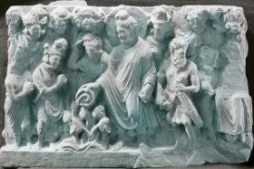 Erzählende Szene (Fragment): Die Zähmung der schwarzen Schlange von Rajagriha