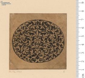 2 Blatt Schwarzornament mit Rankenwerk; Querovale