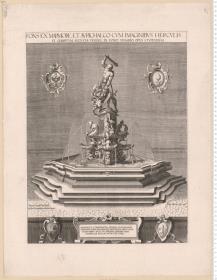 Brunnen in Augsburg: Fons ... Cum Imaginibus Hercvlis Et Charitvm ... Wolfg: Kilian exc. Aug. Vindel. ... Delineavit ... Ioannes Ab Ach ...