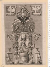 1 Bl. Aufbau für Festbeleuchtung vor dem Fuggerschen Haus oder vor dem des Vikariatspräsidenten von Zeill in Augsburg 1741. Elias Baeck a. H. delineavit sculpsit et excudit Aug. Vindel.