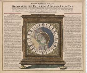 Iohann Baptistae Homanns Neu inventirte Geographische Universal-Zeig und Schlag-Uhr ... welche auf Angeben ... des Auctoris ... verfertiget ... Zacharias Landteck Uhrmacher in Nürnberg.