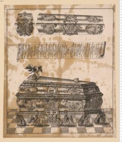 Sarg der Fürstin Sophie Friederice Albertine von Anhalt-Bernburg (gest. 1759), mit Inschriften Müller inv. et del.