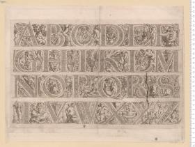 1 Blatt Alphabet aus Flechtwerk, daneben grotteske Figuren, bez: V P R, dat: 1546.