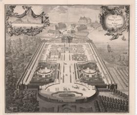 Veue Du Iardin Ducal A. Plöen Vers Le Chateau. Georg Died: Tschierscke. delin: Christian Fritzsch sculps: 1749.