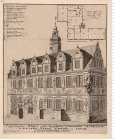 Perspectivischer Aufriss, nebst beygefügtem geometrischen Grundrisse des Illvstris Gymnasii Academici zu Cobvrg im Pfotenhaverischen Buchladen ... zu finden.