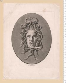 Medusenmaske auf ovalem Schild (nach A. Quellinus). A. L. Moeglich fecit.