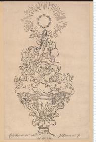 Altarbekrönung mit Maria und den Evangelistensymbolen, bez: Carlo Maratti del.t Ja.s Deacon inc.t. 1765. Ap.d C(harles) R(ogers) Edit.m