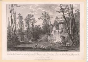 Vue de la Cascade ... dans le Jardin de Bagatelle, Situé dans le Bois de Boulogne. L. G. Moreau pinx. Elise Saugrin sculp. A Paris chez Bance ...