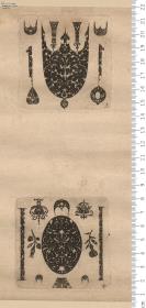 (1) 7 Platten auf 4 Blatt einer Folge: je ein kleineres Schmuckstück und mehrere kleine Zierflächen und Motive mit weißen Schweiflinien