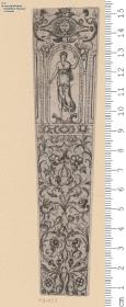 (3) 1 Blatt Dolchscheide mit Ranken, oben weibliche Figur in Nische.