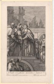 Paolo Cagliari inventò, e dipinse. Valentino le Febre disegnò, e scolpi ... Gottifredo Saiter scolpi ... App^BFo Innocente Alessandri e Pietro Scattaglia Venenzia. Verl.-Nr. 6.