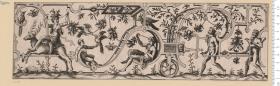 (3) Folge: Friese: Wagenmotive aus Rollwerk mit Figuren, eine Art grottesken Triumphzuges, 4 Blatt; je 2 Blatt bez: Cock bzw. Cock Ex[cu]. 1552.