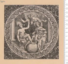 (9a) Allegorische Darstellung in Rund, von Blumen- und Rankenornament eingefaßt: Misericordia Et Veritas, bez: I. Mittel Exc.