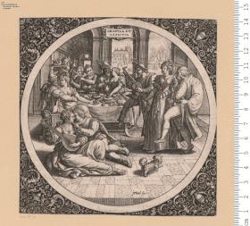 (9b) Allegorische Darstellung in Rund, von Blumen- und Rankenornament eingefaßt: Crapvla Et Lascivia, bez: I. Mittel Exc: