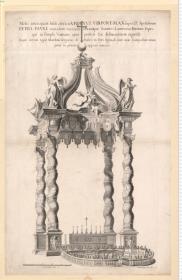 Molis aeneae, quam ... Vrbanvs VIII ... tumulum excitauit ornauitque. Ioannes Laurentius Berninus ... qui in Templo Vaticano opus perfecit hic delineationem expressit Eaque iterum typis Matthaeus Gregorius de Rubeis ... apparet anno 1685. Aegid. Patigny sculp. Roma.