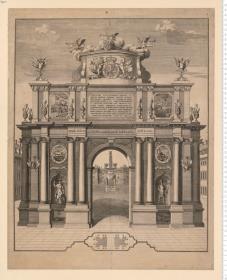 1 Bl. Ehrenpforte für Georg August, Herzog von Braunschweig-Lüneburg, errichtet von der Akademie in Göttingen. (Chronogramm:) 1737. Joh. Frid: Penther ... inv. et del: