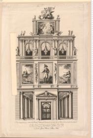 Vista de la ... Casa Escuelas de Artilleria ... 1807 con motivo de la exâltacion Del ... Generalísimo Principe de la Paz á la dignidad de Grande Almirante de España é Indias. (bez:) T. L. E. la grabó.