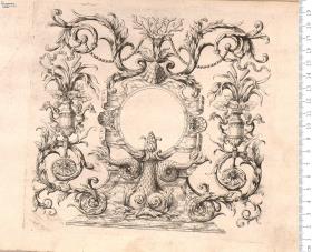 (2) Ornament: 5 Blatt einer Folge: Querfüllungen: Planetengötter in Rankenwerk. - Dazu ein ähnliches Blatt mit Frauenbüste, ferner 3 ähnliche Blatt mit leerem Innenfeld.