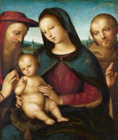 Maria mit dem segnenden Kind und den Heiligen Hieronymus und Franziskus