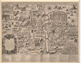Tafel in welke vertoont werden ... Krygs-Kunde Vestingsbouw en Artillerye ... jn't Licht gebracht door Casper Specht 't Utrecht 1703. (Auch mit französischer Überschrift:) Carte Qui Represente ... L'Architecture Militaire, ou L'Art Des Fortifications.