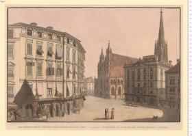 Aus den "Aussichten der Residenzstadt Wien ..." 2 Bl: Nr. 3: Platz der K. K. Hofbibliothek; Nr. 12: Stephans Kirche ...