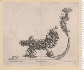 2 Blatt Schlitten mit Früchten und Trophäen