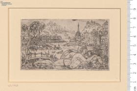 (8) 1 Blatt liegende Venus mit Amor in Landschaft
