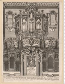 Orgel mit Unterschrift: Carolo Barberino S. R. E. Gardinali ... Coelestinus Guicciardinus Abbas ... Io: Bap: del frate Mediol'. delin'. Nicol'. Billj Sculp'.
