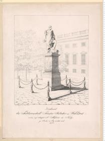 Denkmal des Feldmarschall Fürsten Blücher von Wahlstatt welches auf Befehl S.r Majestät des Königs zu Berlin in Erz errichtet wird ... (bez:) Louis Kaufmann del. Berlin 1825.