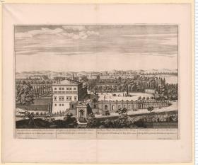 Ansichten der Gärten der Villa Medici, des Herzogs von Parma auf dem Palatin, des Kardinals P. Savelli Peretti bei S. Maria Magg., des Herzogs Mattei gen. Navicella auf dem Celio. bez: tot Amsterdam by I. Bornmeester.