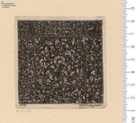 (2) 1 Blatt quadratisches Feld mit Rankenornament, weiß auf schwarz
