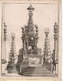 1 Bl. Katafalk für den Herzog Ranucio II. von Parma. Ales. Barat. del. N. Alu. scul. [Aus: Teatro funebre ... nell' occasione delle ... esegue fatte celebrate ... per la grand'anima del Duca Ranucio II. ... 1695. Parma]